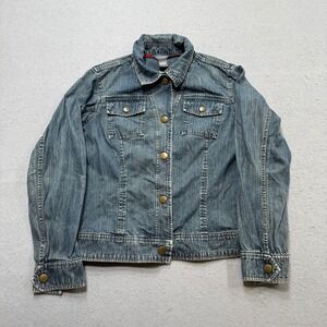 Van Heusen Denim Jacket Women's Medium Blue Trucker Button Up Cotton Biker Moto